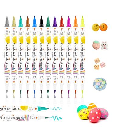 Edible Food Colouring Pens 12Pcs Dual Sided Food Grade Icing Pens and Edible Markers with Fine&Thick Tip Edible Food Pens Gourmet Writers for Cakes Cookies Fondant Frosting Easter Eggs Desserts Decor