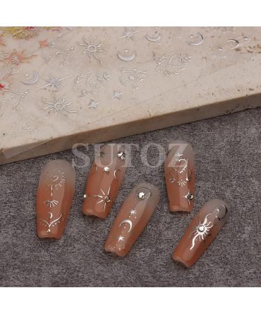 Diduikalor Sun Star Nail Stickers - 3D Self-Adhesive Heart Decals for Manicure Decor - Rose Gold Silver Design - Pack of 3 Sheets - Buy Online on SooperMarket.com