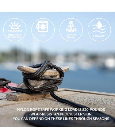 Sailortenx 3/8 x 6FT Boat Fender Lines 4 Pack - Double Braided Nylon Fender Rope with Eyelet Mooring, Black (4PK) - Buy Online on SooperMarket.com