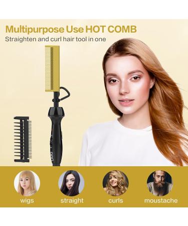 DAN Mini Electric Hot Comb for Wigs & Afro Hair - Anti-Scald Straightening Comb | Ceramic Dual Voltage Hot Comb Hair Straightener in Gold - Buy Online on SooperMarket.com