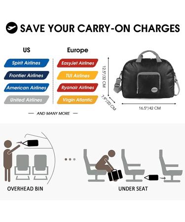 WANDF Airlines 1622 Foldable Travel Duffle Bag - Black 16x16 inches (20L) - Ideal for Travel, Gym & Sports - Buy Online on SooperMarket.com