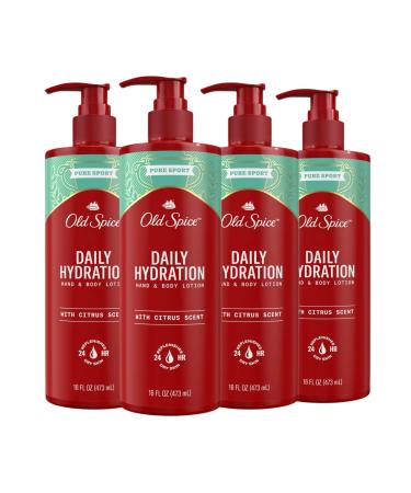 Old Spice Daily Hydration Hand & Body Lotion for Men Pure Sport with Citrus Scent 16.0 FL OZ (Pack of 4)