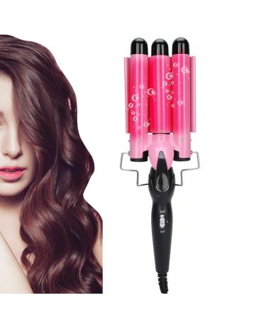 Hair Curling Iron Wand Hair Waver Hair Curler Triple Pipe Hair Curling Iron Wand 2 Temperature Tourmaline Electric Hair Styling Tool for Long or Short (USpink)