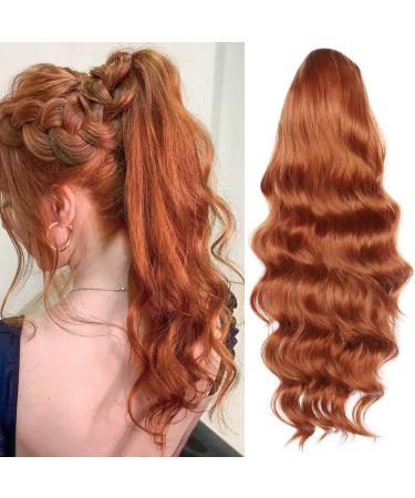 YEESHEDO Ginger Long Wavy Ponytail Hair Extension for Women Drawstring Ponytail Hair Extensions Clip in Curly Synthetic Hairpiece 24 Inches