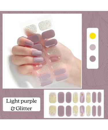 16PCS Purple Glitter Gel Nail Strips | Self-Adhesive Semi-Cured Gel Polish Wraps | Long-Lasting Nail Art Stickers with UV Light - Buy Online on SooperMarket.com