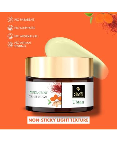 Good Vibes Ubtan Night Cream | Saffron Turmeric & Vitamin B3 | Hydrating Overnight Moisturizer | Paraben & Sulfate Free | 1.76 Oz / 50ml - Buy Online on SooperMarket.com