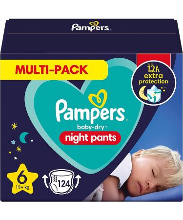 Pampers Night Diapers Pants Size 6 (15kg+) Baby-Dry 124 Pants Diapers Old Version Size 6 (124 Pieces) OLD
