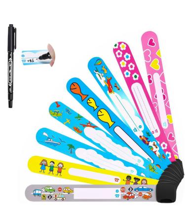 Child ID Bracelet 8 Pcs Safety Wristband Bracelets with Non Fading Pen Children Safety ID Wristband Reusable and Waterproof Child ID Bracelet Band SOS Bracelets Emergency Bands for Children Boys Girls