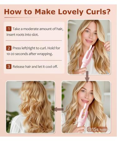 Auto Hair Curler - Automatic Curling Iron with 4 Temperature Settings & 3 Timer - Anti-Scald Anti-Tangle - Perfect for Hair Styling - Pink - Buy Online on SooperMarket.com
