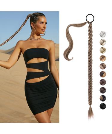 REECHO DIY Braid Ponytail Extension Long Straight Wrap Around Ponytail Hair Extensions Natural Soft Synthetic Hairpieces for Women - Dark Ash Blonde 180g 34Inch-180g Dark Ash Blonde