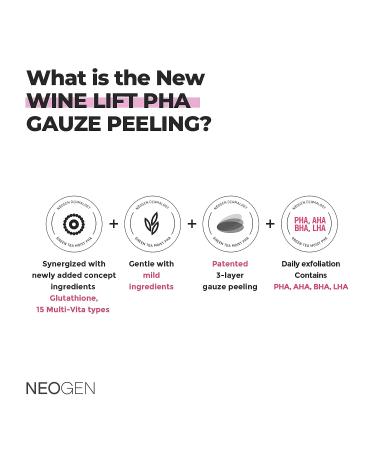 Dermalogy by Neogenlab Wine Lift PHA Gauze Peeling Pads - Korean Skincare Exfoliating & Firming Pads with AHA, BHA, PHA, LHA, Wine, Peptide & Collagen - 30 pads - Buy Online on SooperMarket.com