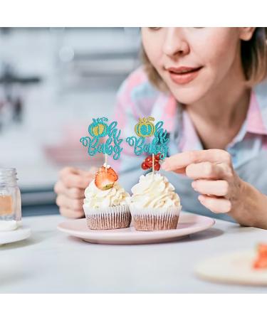 Rsstarxi 24 Pack Pumpkin Oh Baby Cupcake Toppers Glitter Gender Reveal Baby Shower Cupcake Picks Decorations for Fall Theme Thanksgiving Halloween Birthday Party Cake Decorations Blue Design 12 Blue - Buy Online on SooperMarket.com