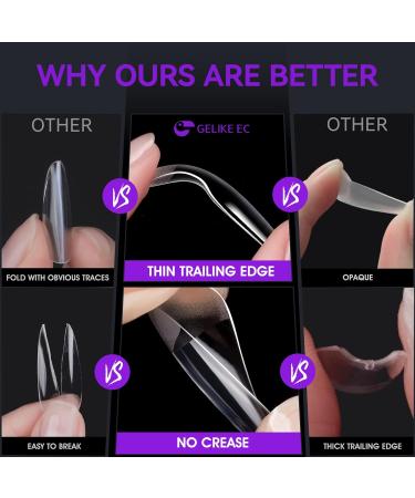 Gelike EC Medium Square Nail Tips - 240 PCS Full Cover Gel X Nail Tips Pre-Etched for Nail Extensions | Medium Square Shape with PMMA Resin Clear False Nails | Press On Nails in 10 Sizes - Buy Online on SooperMarket.com
