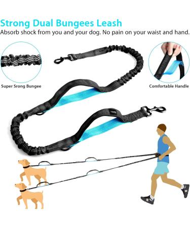 Uppetly Hands Free Dog Running Leash with Adjustable Waist Belt Dual Handle Elastic Bungees Retractable Rope for Medium and Large Dogs Reflective Stitches for Walking Hiking Biking With Pouch for 2 dogs - Buy Online on SooperMarket.com