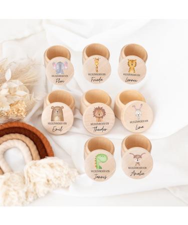 Wondering - milk tooth jar personalized made of wood with child -friendly UV printing - tooth box milk teeth as a reminder of the first teeth (lion)
