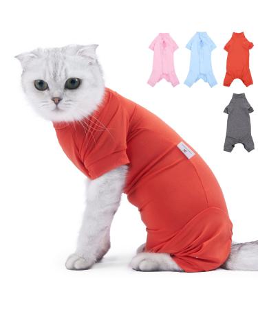 SUNFURA Cat Surgery Recovery Suit, Cat Neuter Recovery Suit with 4 Legs Cat Spay Surgical Onesie for Abdominal Wounds After Surgery, E-Collar Alternative Small Pet Post Bandage Anti-Licking, Pink S Small Red