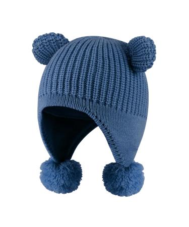 KAKU NANU Toddler Winter Hat Cute Double Pom Pom Earflap Hat Warm Beanie with Fleece Lined More Colors Suitable for Baby Boys and Girls from 6 Months to 4 Years 1-2 Years Blue