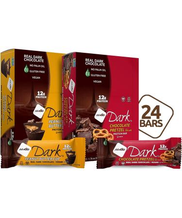 NuGo Dark Variety - Pretzel and Sea Salt 12 Bars & Peanut Butter Cup 12 Bars Vegan 200 Calorie Gluten Free 24 ct Variety