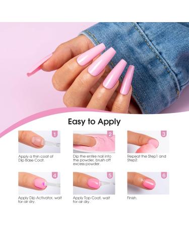 Jelly Nude Acrylic Dipping Powder System Essentials KitLiquid Glue Set Steps 1-4 Base Coat Activator Top Brush Saver Long Lasting and No Nail Lamp Needed for French Nails - Buy Online on SooperMarket.com