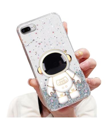 Tivenfezk nadoli for iPhone 7 plus/8 plus astronaut hidden stand shell caricature glitter stand soft silicone bling transparent protective cover iphone 7 plus/8 plus clear