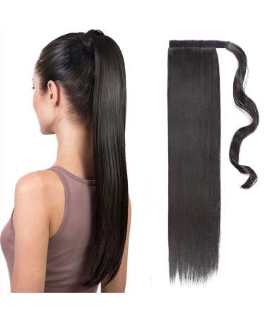 TESS Clip In Ponytail Hair Extensions Black 23 Inches 2A Natural Black Straight Hair Extensions Clip In Ponytail 90g Fake Ponytail Extension Long Hair 23 Inches #2A Natural Black