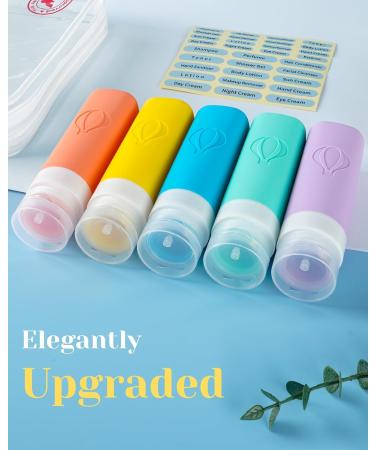Upgrade Your Travel: Leak-Proof 5-Pack Toiletry Bottles & TSA Approved Bag - Colorful Labels Included - Buy Online on SooperMarket.com