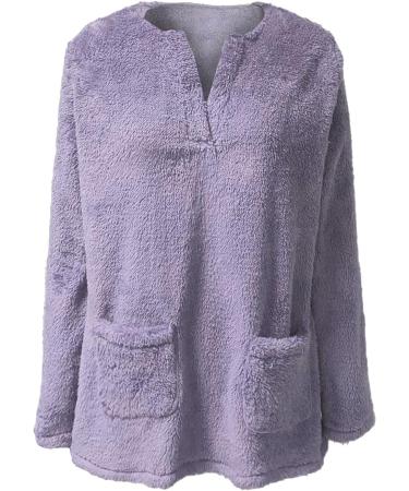 AMhomely Women's Plus Size Teddy Fleece Hooded Jumper - Purple, M | Soft Double Fleece Casual Hoodies with Pocket, V Neck Sweatshirt for Winter Lounge Wear - Buy Online on SooperMarket.com