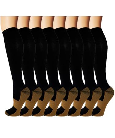 Copper Compression Socks For Men & Women Circulation-Best For Medical Running Hiking Cycling 15-20 mmHg A00- Black Large-X-Large