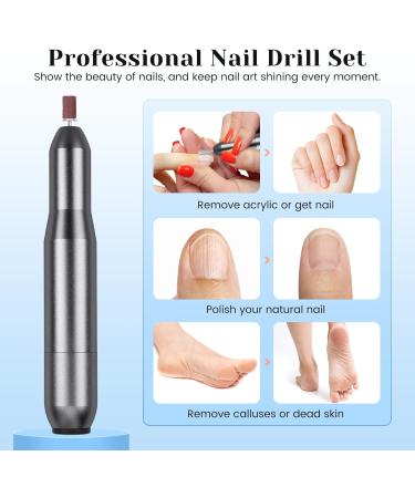 Sarmeley Electric Nail Drill Set - Professional Manicure Pedicure Kit for Acrylic Gel Nails | Portable Electric Nail File with Sanding Bands - Grey - Buy Online on SooperMarket.com