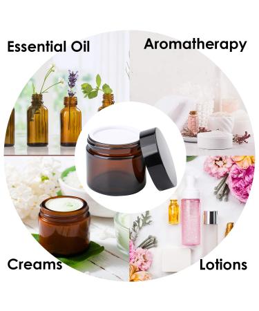 THETIS Homes 2 oz Round Glass Jars (12 Pack) - Amber Cosmetic Containers with Inner Liners, Black Lids, Labels - 12 Count - Buy Online on SooperMarket.com