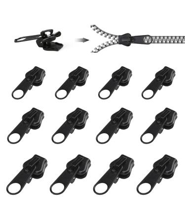 12 pieces of zipper slider replacement zipper zipper replacement - removable zipper pull fixer for jackets suitcases backpacks (black)