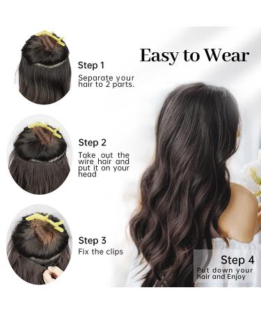 KooKaStyle Invisible Wire Hair Extensions - Long Wavy Secret Hairpiece | Adjustable Size, 4 Secure Clips, 24 Inch, Black - Buy Online on SooperMarket.com