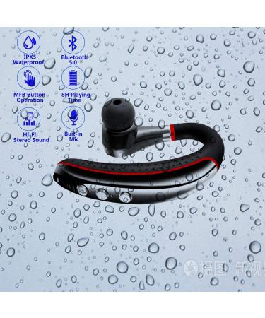 Bluetooth Headset V5.0 - Noise Canceling Mic, Ultralight Business Earpiece for Cell Phone, Sweatproof Headset for Driving/Trucker/Office - Red - Buy Online on SooperMarket.com