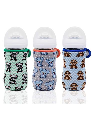 Neoprene Glass Baby Bottle Sleeve Covers for 8 oz Philips Avent - Set of 3 Panda Koala Monkey | Adjustable, Heat/Cold Retention, Non-Slip Grip - Buy Online on SooperMarket.com