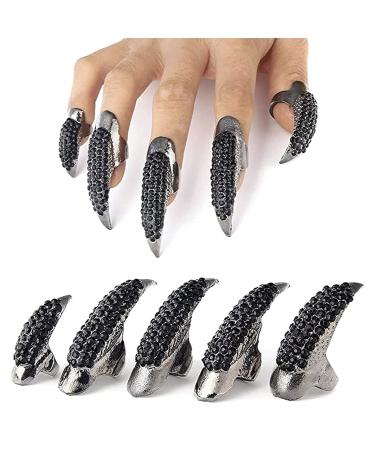 Black Halloween Claw Finger Ring Witch Finger Nail Claw Finger Claws Black Nail Rings Fake Nails Scary Halloween Props