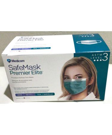 Medicom ASTM Level 3 SafeMask Premier Elite Face Masks 2043 Teal 50/box