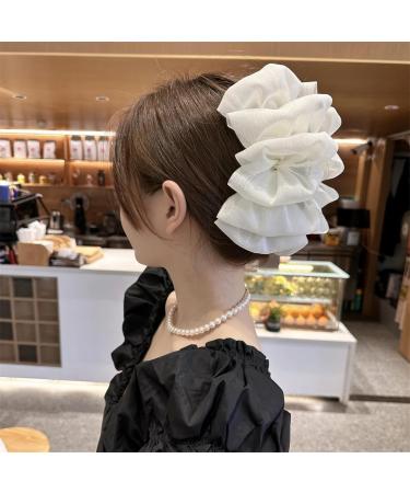 LONGLUAN Bow Bubble Clips Chiffon Silk Bubble Bow Hair Claw Jaw Clip Layered Bubble Mesh Tulle Fluffy Hair Clips Large Claw Clips for Thick Hair (2pcs-B) - Buy Online on SooperMarket.com