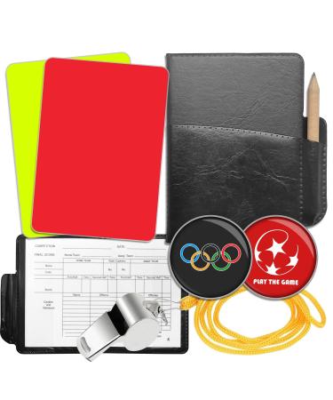 EHIOG referee card set metal pipe with sports referee red yellow yellow card set point book with pencil and decision coin referee equipment for football football game A-referee card set