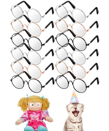 12 Pair Small Doll Glasses Metal Wire Rim Clear Lens Eyewear Fabric Doll Dress up Eyeglasses Classic Retro Mini Sunglasses for Crafts Sunglasses for Dolls Pets Costume Cosplay