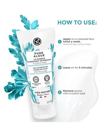 Yves Rocher Oxygenating Hydrating Mask - Pure Algue for Normal to Combination Skin | Moisturize & Revitalize | 2.5 fl oz - International Shipping Available - Buy Online on SooperMarket.com