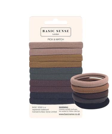 Basic Sense Regular Hair Ties - Premium Cotton Mixed Seamless Elastics Soft & Strong Hold Metal-Free for Daily Comfort Regular Brown M Brown