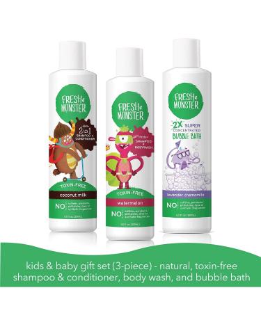 Fresh Monster Kids & Baby Gift Set - Natural Toxin-Free Shampoo, Conditioner, Body Wash, Bubble Bath - 3 Piece Set - 8.5oz Each - Buy Online on SooperMarket.com
