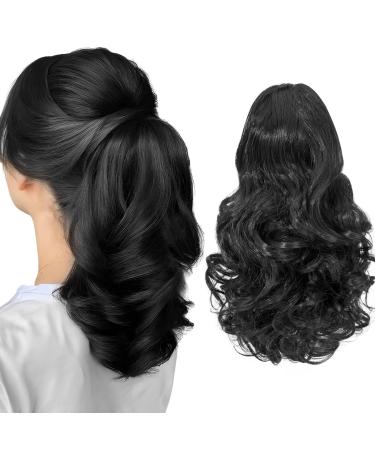 Silk-co 11" Short Curly Ponytail Extension Hair Pieces for Women Hair Extension Clip in Ponytail Hair Extensions Classic Natural Hair - Black 11 Inch Black