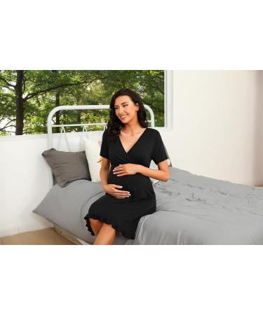 Bresdk Women's Maternity Nightdress Nursing Pyjamas - Black XL - Buy Online on SooperMarket.com