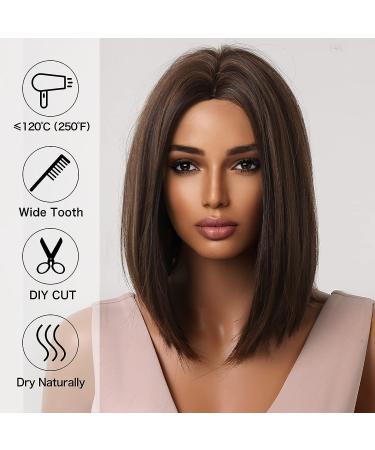 Allbell Brown Bob Wig with Blonde Highlights - Short Straight Synthetic Hair Middle Part for Women - Buy Online on SooperMarket.com