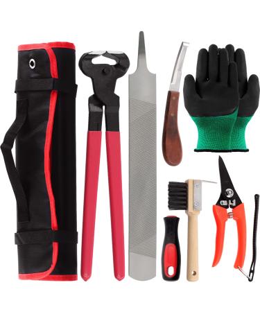 Swpeet 8pcs Professional farrier tool value kit with roll pack horses hoof trimmer scissors hoof cutter farrier rasp file and rubber gear hoof pliers