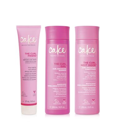 Cake Beauty Curl Friend Curl Girl & Curl Next Door Curl Defining Shampoo Conditioner & Curl Cream Set - Avocado Oil & Argan Curly Hair Product - Anti Frizz Curly Hair Gift Set  Cruelty Free & Vegan Curl Cream + Shampoo +