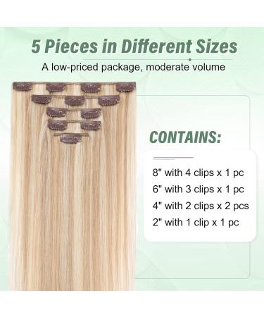 TESS Blonde Clip in Hair Extensions Real Human Hair - 14 Inch 60g Hair Extensions Clip in - 5 Pieces Clip in Hair Extensions - (Ash Blonde & Bleach Blonde) - Buy Online on SooperMarket.com