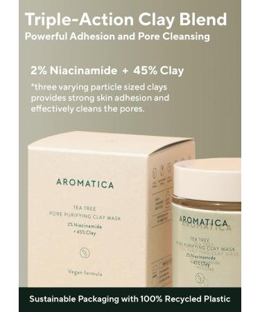 AROMATICA Tea Tree Pore Purifying Clay Mask - Deep Cleansing Vegan Formula with 2% Niacinamide & 45% Clay - Natural & Cruelty-Free - Buy Online on SooperMarket.com