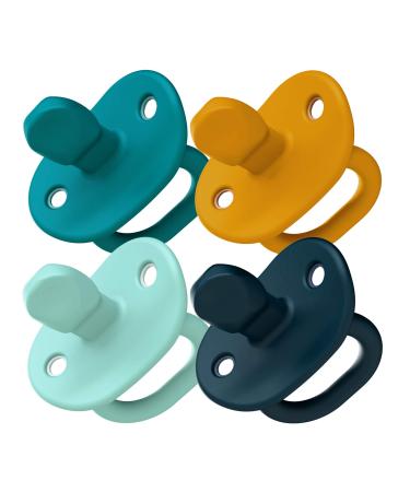 Boon JEWL Biometric Silicone Baby Pacifier - 3+ Months - Blue - Comfortable Silicone Orthodontic Baby Pacifiers with Soothing Gem Shaped Nipple - 4 Count 3-6 Month Blue